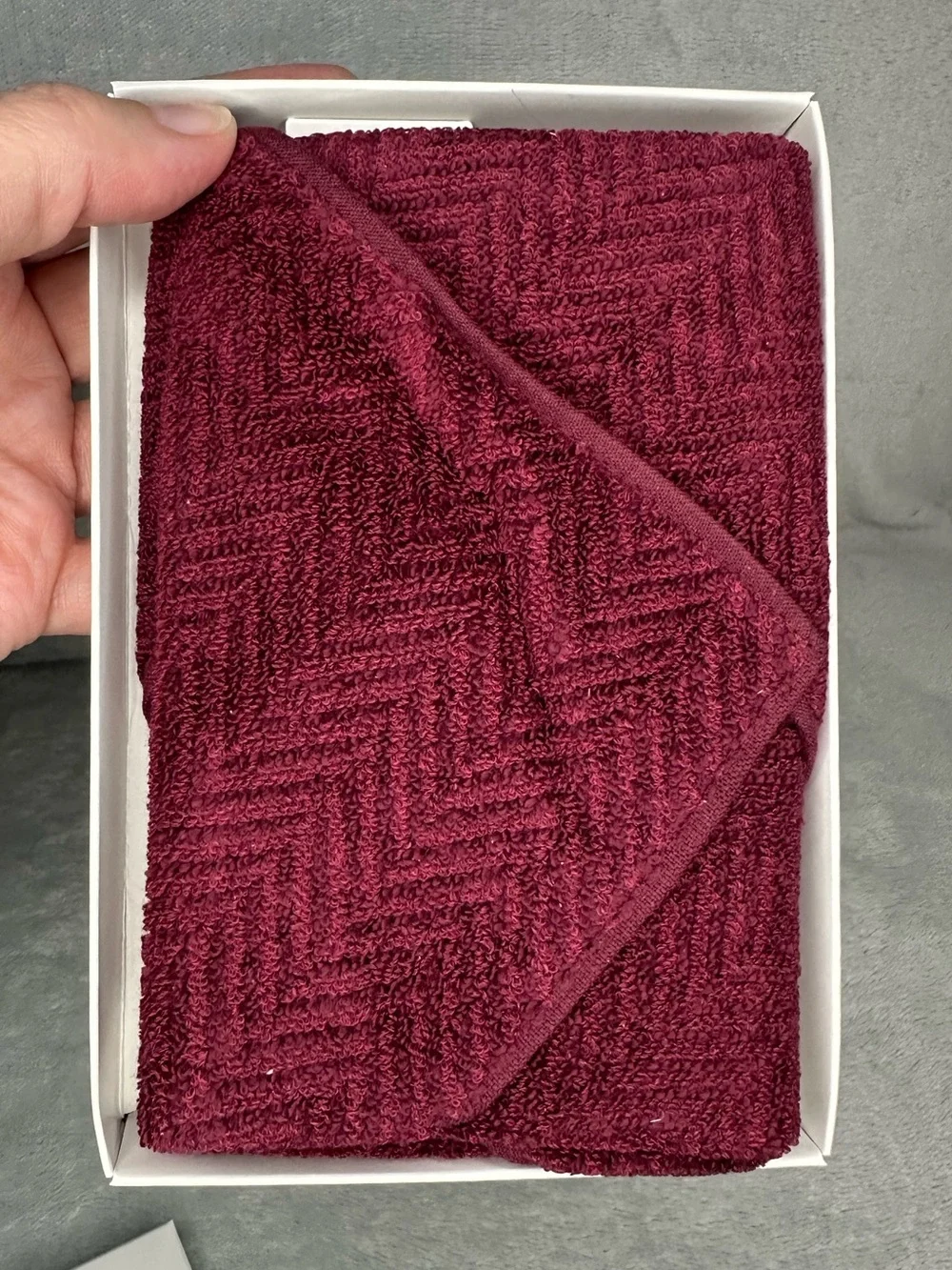 Burberry Burgundy Logo Washcloth NWT in Gift Box 13x13 Luxury Cotton